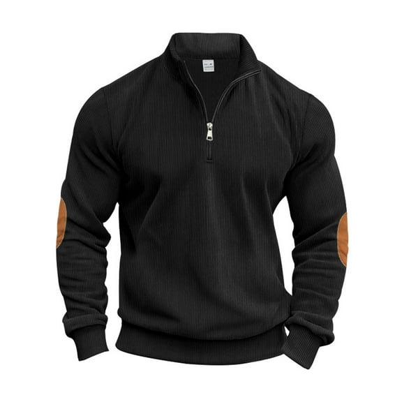CONZONE Mens Corduroy Pullover Sweatshirts Long Sleeve Sweatshirt for Men Trendy Casual Embroidery Quarter Zip Stand Collar Warm Hoodie Sweatshirt