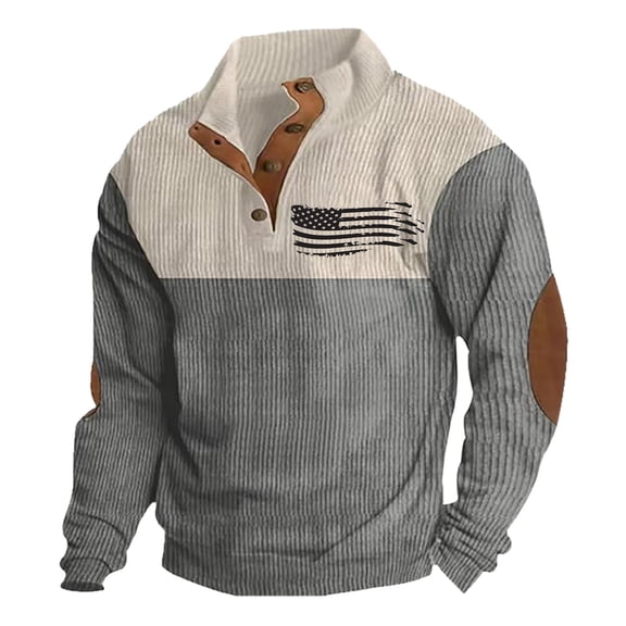 CONZONE Mens Corduroy Pullover Sweatshirts Long Sleeve Sweatshirt for Men Trendy Elbow Patches Quarter Buttons Warm Fall Hoodie Sweatshirt