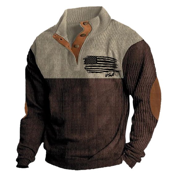 CONZONE Mens Corduroy Pullover Sweatshirts Long Sleeve Sweatshirt for Men Trendy Patchwork Color Quarter Zip Stand Collar Warm Hoodie Sweatshirt