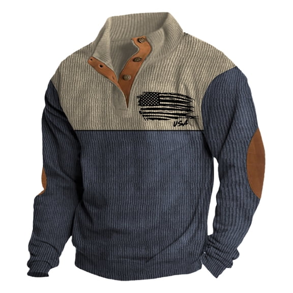 CONZONE Mens Corduroy Pullover Sweatshirts Long Sleeve Sweatshirt for Men Trendy Patchwork Color Quarter Zip Stand Collar Warm Hoodie Sweatshirt