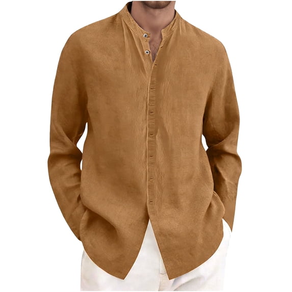 CONZONE Mens Cotton Linen Shirts Long Sleeve Buttons Down Shirts for Men Trendy Solid Color Lapel Soft Lightweight Summer Tops