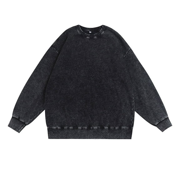 CONZONE Mens Distressed Sweatshirts Oversized Crewneck Sweatshirt for Men Solid Color Long Sleeve Fashion Fall Winter Workout Clothes