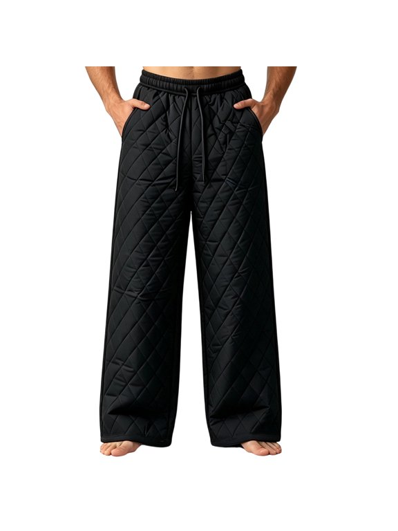 Mens Lined Pants Thickened Wide Leg Baggy Pants Thermal Elastic Waist Warm Fall Winter Jogger Trousers with Pocket