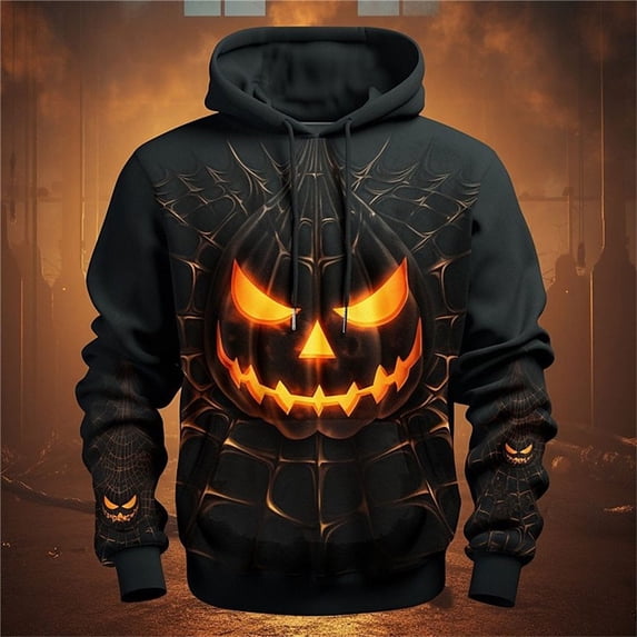 CONZONE Mens Halloween Hoodies Long Sleeve Hallowmas Pullover Hoodie for Men Pumpkin Ghost Graphic Hooded Sweatshirts With Pocket