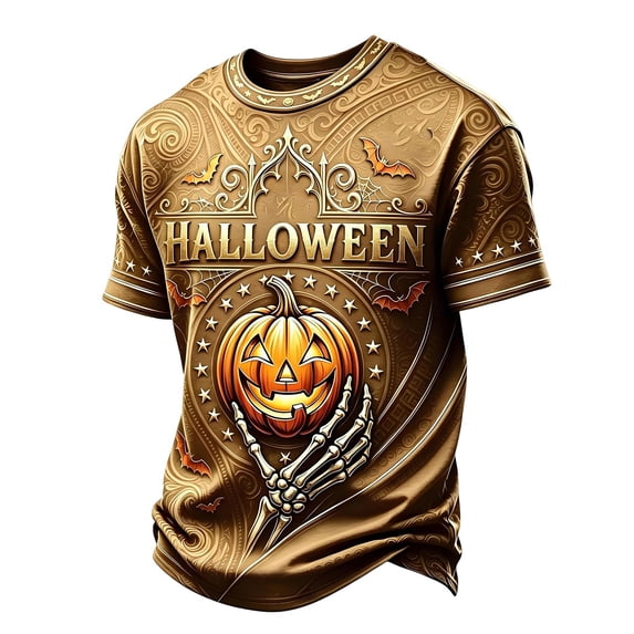 CONZONE Mens Halloween T-Shirts Letter Pumpkin Graphic Tees for Men Short Sleeve Crew Neck Fashion Tops