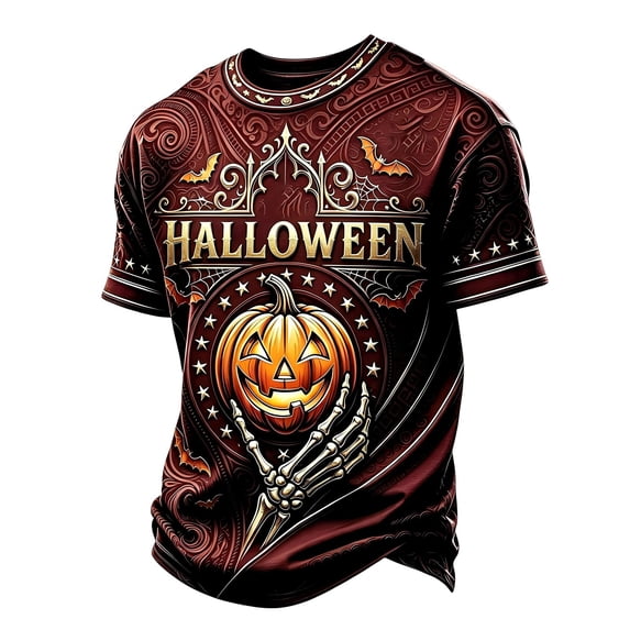 CONZONE Mens Halloween T-Shirts Letter Pumpkin Graphic Tees for Men Short Sleeve Crew Neck Fashion Tops