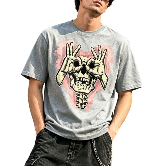 CONZONE Mens Halloween T-Shirts Skeleton Graphic Tees for Men Short Sleeve Crew Neck Casual Tops