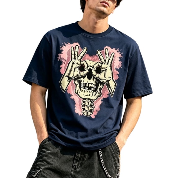CONZONE Mens Halloween T-Shirts Skeleton Graphic Tees for Men Short Sleeve Crew Neck Casual Tops