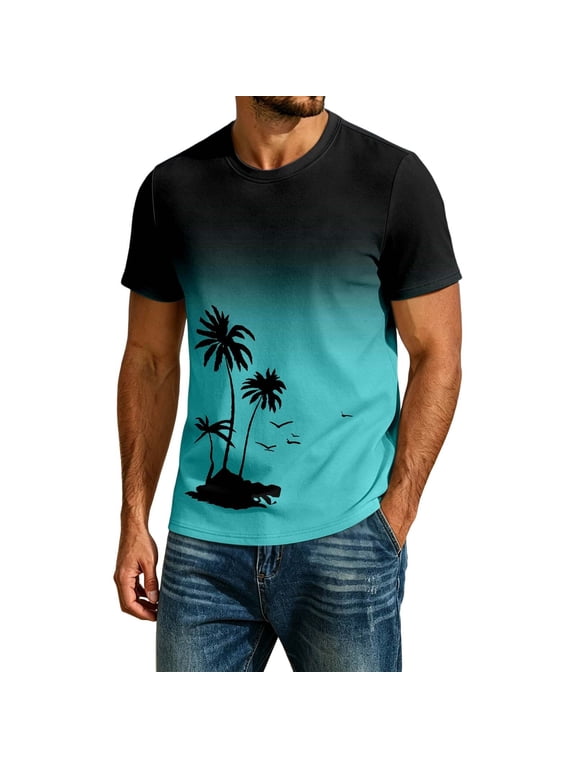 Mens Hawaii Tshirts Short Sleeve Beach T-Shirts for Men Crew Neck Tropical Graphic Casual Summer Tee Tops