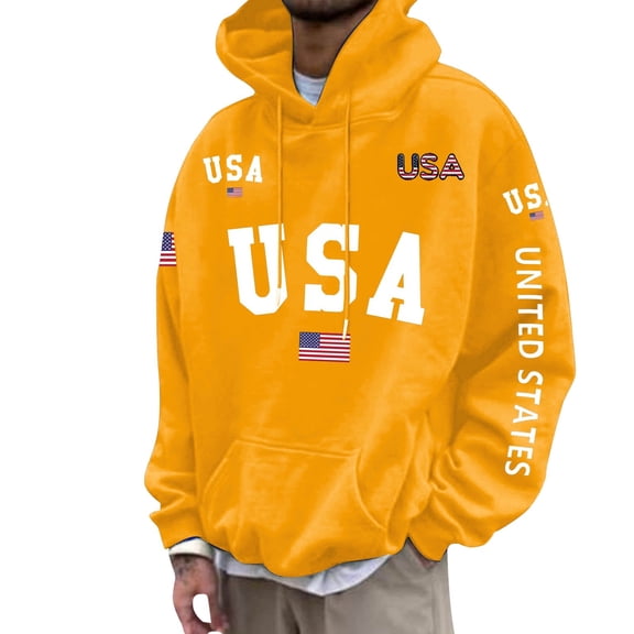 CONZONE Mens Hoodies Usa Flag Letter Graphic Lined Hoodie for Men Long Sleeve Pullover Hooded Sweatshirt Soft Fall Winter Sweatshirts With Pocket