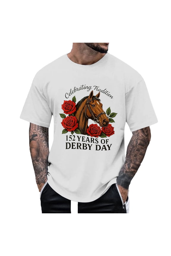 Mens Horse Racing Tshirts Short Sleeve T-Shirts for Men Crew Neck Letter Graphic Y2K Casual Summer Tee Tops