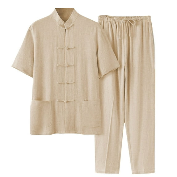 CONZONE Mens Kung Fu Uniform Casual Men's Tai Chi Training Set Solid Color Tops Pants Sports Suit for Men Cozy Breathable Athletic Martial Arts Outfits