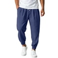 thumbnail image 1 of CONZONE Mens Linen Pants Tapered Leg Elastic Waist Drawstring Joggers For Men Relaxed Fit Casual Summer Trousers With Pockets, 1 of 5
