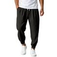 thumbnail image 1 of CONZONE Mens Linen Pants Tapered Leg Elastic Waist Drawstring Joggers For Men Relaxed Fit Casual Summer Trousers With Pockets, 1 of 5