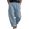 thumbnail image 1 of CONZONE Mens Linen Pants Wide Leg Elastic Waist Drawstring Joggers For Men Baggy Casual Summer Trousers With Pockets, 1 of 7