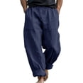 thumbnail image 1 of CONZONE Mens Linen Pants Wide Leg Elastic Waist Drawstring Joggers For Men Baggy Casual Summer Trousers With Pockets, 1 of 7