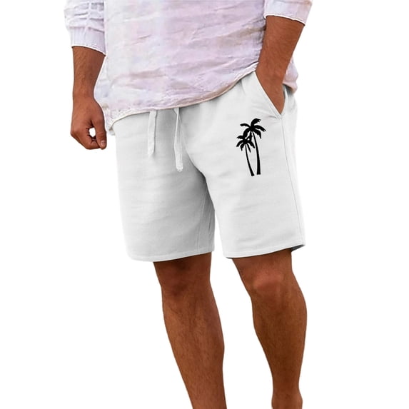 CONZONE Mens Linen Shorts Elastic Waist Drawstring Summer Beach Shorts for Men Hawaiian Graphic Lightweight Loose Fit Outdoor Shorts With Pockets