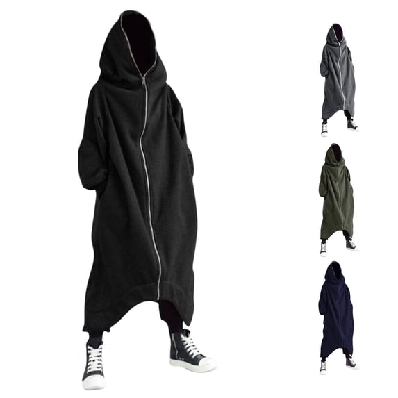 CONZONE Mens Long Hoodies Long Sleeve Zipper Hooded Sweatshirts For Men Solid Color Loose Fit Trendy Fall Winter Mens Hoodies With Pocket