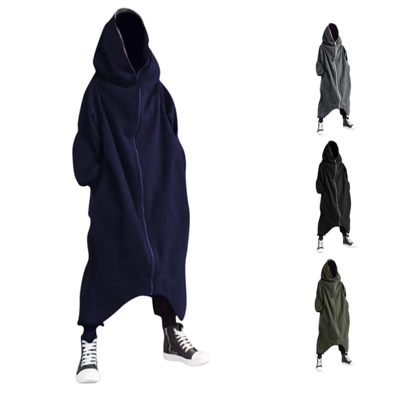 CONZONE Mens Long Hoodies Long Sleeve Zipper Hooded Sweatshirts For Men Solid Color Loose Fit Trendy Fall Winter Mens Hoodies With Pocket