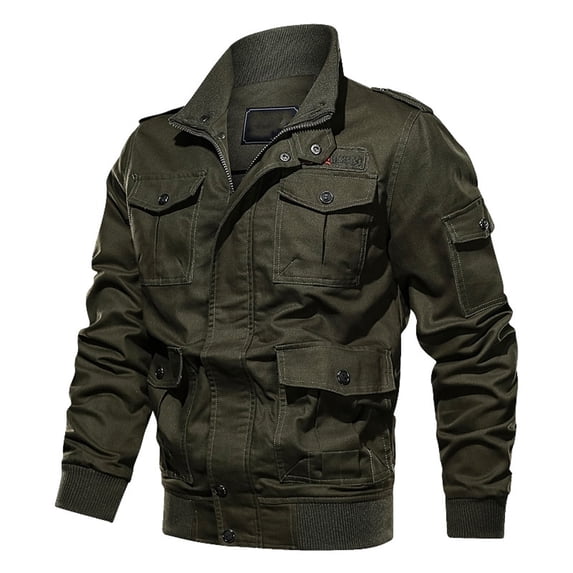 CONZONE Mens Military Jacket Full Zip Up Jacket for Men Lightweight Stand Collar Fall Windbreaker Jackets With Pockets