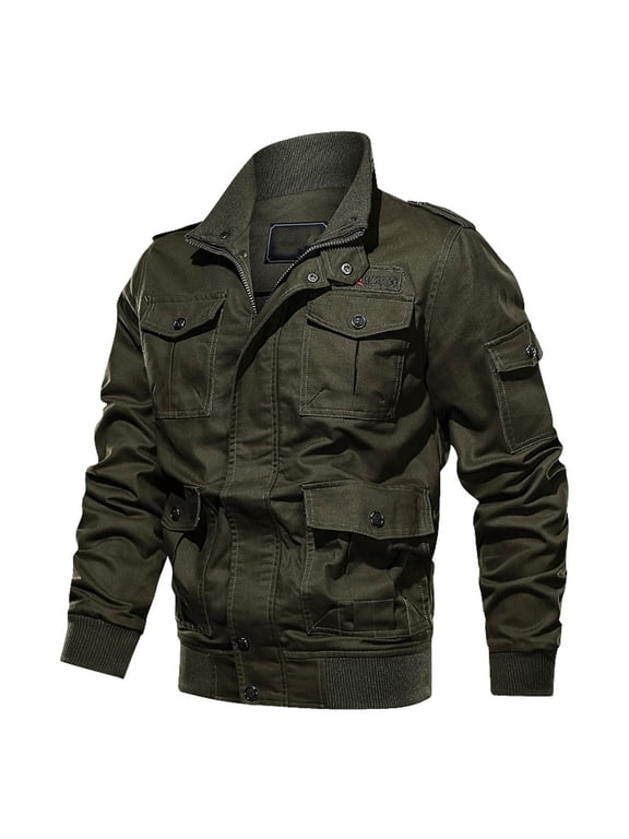 Mens Military Jacket Full Zip Up Jacket for Men Lightweight Stand Collar Fall Windbreaker Jackets With Pockets