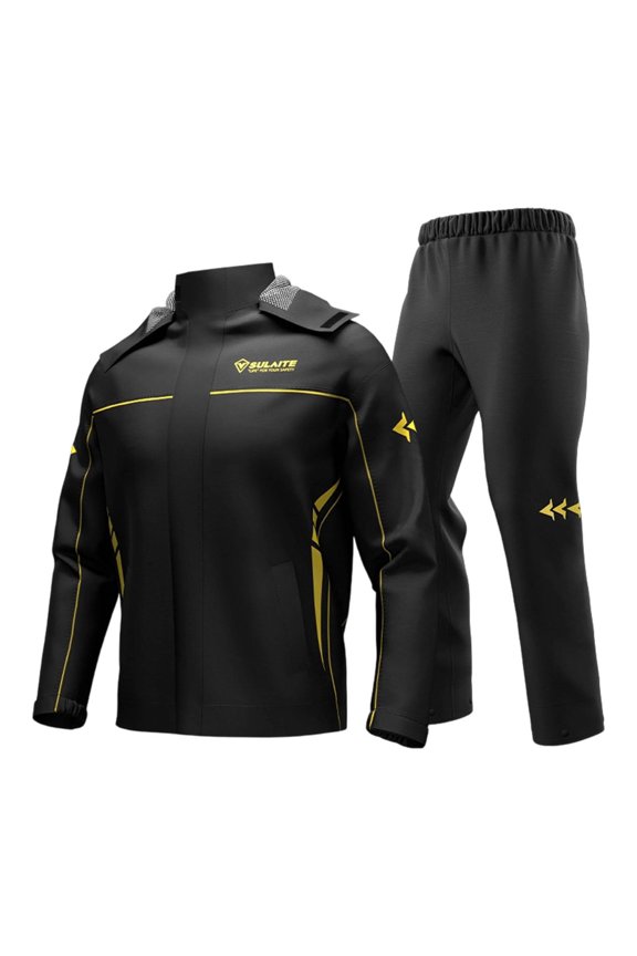 Mens Motorcycle Rain Suit Patchwork Color Long Sleeve Cycling Jacket Pants Water Resistant Rain Set For Bike Riding Camping Hiking