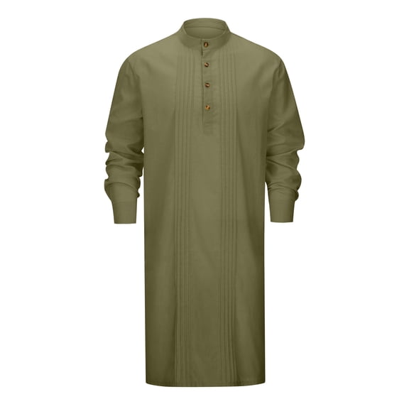CONZONE Mens Muslim Kaftan Abaya Long Sleeve Robe For Men Trendy Solid Color Lapel Arab Thobe