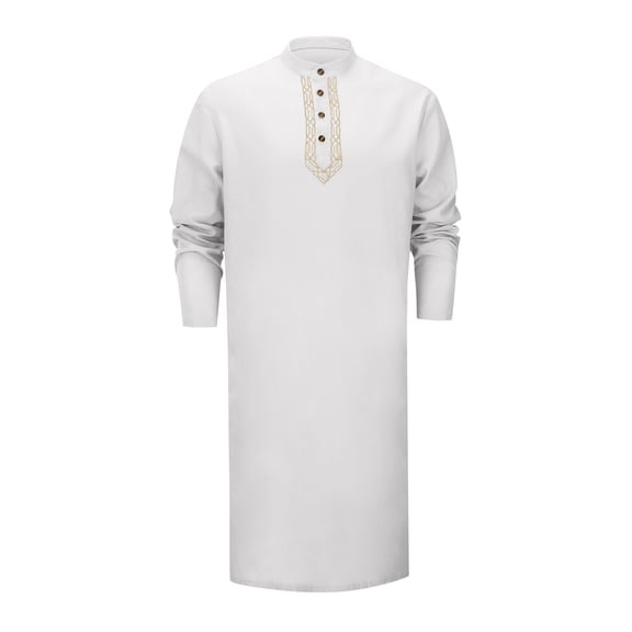 CONZONE Mens Muslim Kaftan Abaya Long Sleeve Robe For Men Trendy Solid Color Lapel Arab Thobe