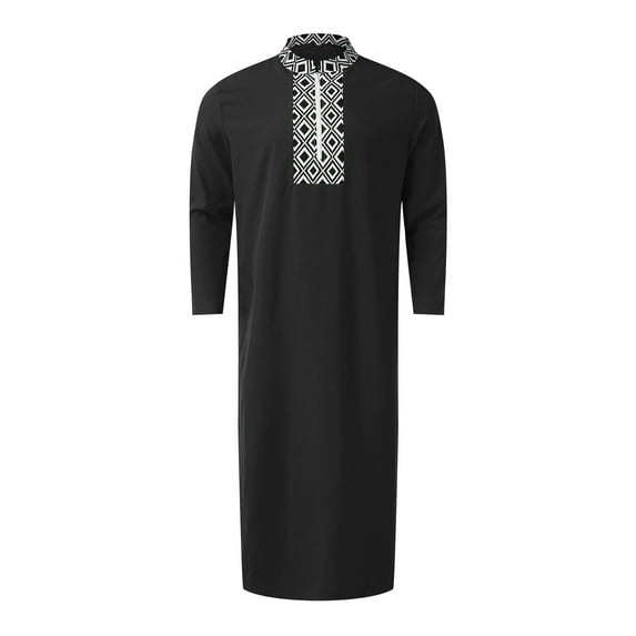 CONZONE Mens Muslim Kaftan Abaya Long Sleeve Robe For Men Trendy Solid Color Lapel Arab Thobe