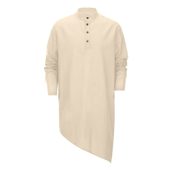 CONZONE Mens Muslim Kaftan Abaya Long Sleeve Robe For Men Trendy Solid Color Lapel Arab Thobe