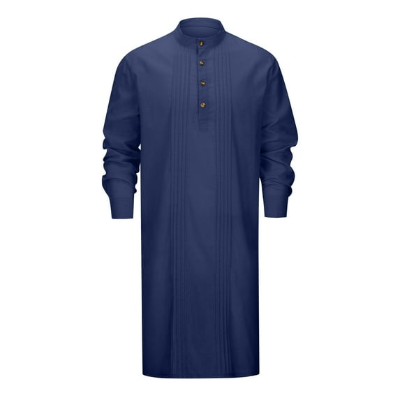 CONZONE Mens Muslim Kaftan Abaya Long Sleeve Robe For Men Trendy Solid Color Lapel Arab Thobe