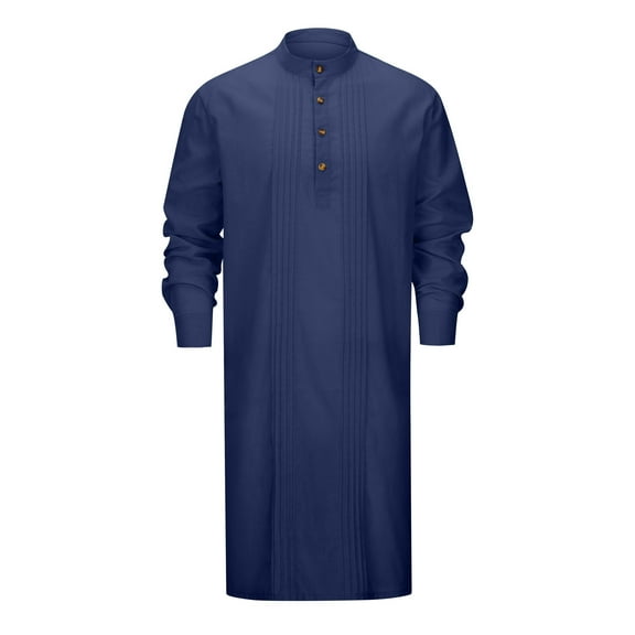 CONZONE Mens Muslim Kaftan Abaya Long Sleeve Robe For Men Trendy Solid Color Lapel Arab Thobe