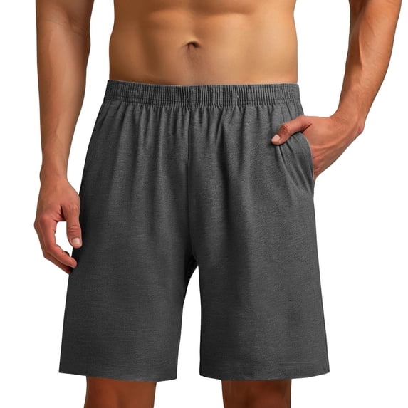 CONZONE Mens Pajama Shorts Elastic Waist Summer Pjs Shorts for Men Solid Color Lightweight Loose Fit Cozy Homewear Sleepwear