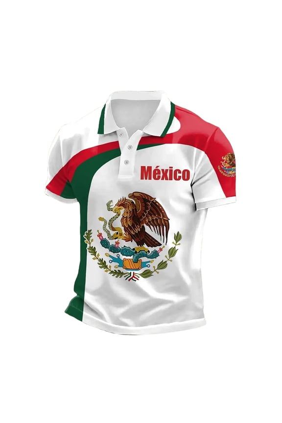 Mens Polo Shirts Short Sleeve Buttons Shirts for Men Crew Neck Mexican Graphic Casual Summer Tee Tops