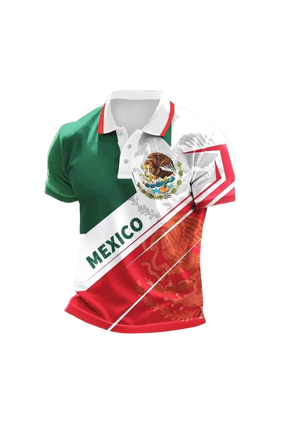 Mens Polo Shirts Short Sleeve Buttons Shirts for Men Crew Neck Mexican Graphic Casual Summer Tee Tops