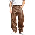 thumbnail image 1 of CONZONE Mens Pu Leather Pants Wide Leg Baggy Motorcycle Pants High Waist Fashion Streetwear Fall Winter Trousers with Pocket, 1 of 8