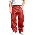 thumbnail image 1 of CONZONE Mens Pu Leather Pants Wide Leg Baggy Motorcycle Pants High Waist Fashion Streetwear Fall Winter Trousers with Pocket, 1 of 8