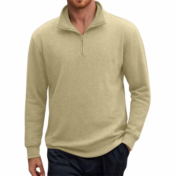 CONZONE Mens Pullover Sweatshirts Long Sleeve Sweatshirt for Men Trendy Plus Size Quarter Zip Stand Collar Fall Hoodie Sweatshirt