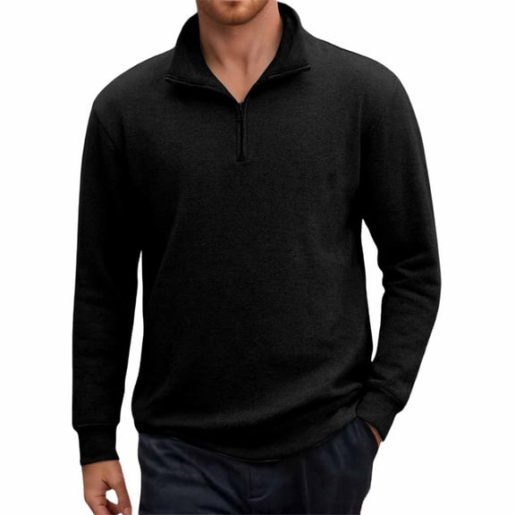 CONZONE Mens Pullover Fleece Sweatshirts Long Sleeve Sweatshirt for Men Trendy Plus Size Quarter Zip Stand Collar Fall Hoodie Sweatshirt