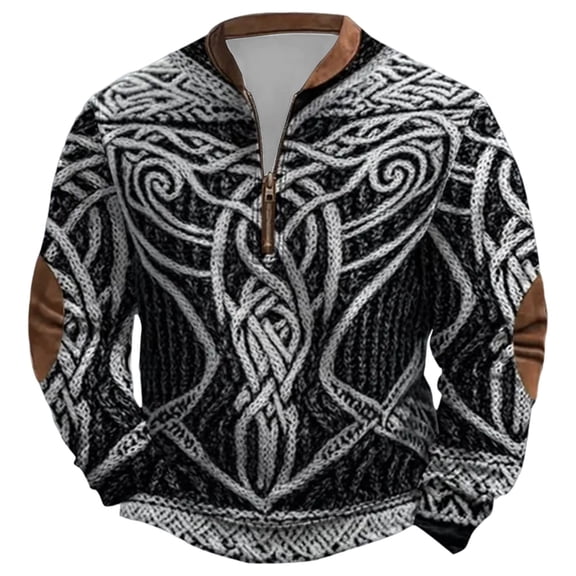 CONZONE Mens Pullover Sweatshirts Long Sleeve Sweatshirt for Men Trendy Viking Mythology Graphic Quarter Zip Warm Fall Hoodie Sweatshirt