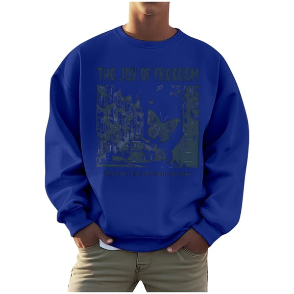 CONZONE Mens Pullover Sweatshirts Long Sleeve Sweatshirt for Men Trendy Casual Graphic Crew Neck Warm Fall Hoodie Sweatshirt