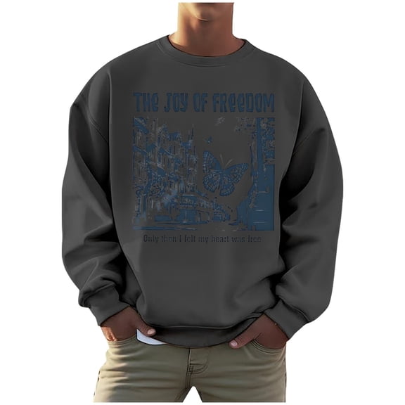 CONZONE Mens Pullover Sweatshirts Long Sleeve Sweatshirt for Men Trendy Casual Graphic Crew Neck Warm Fall Hoodie Sweatshirt
