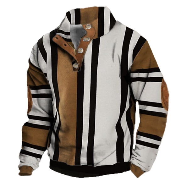 CONZONE Mens Pullover Sweatshirts Long Sleeve Sweatshirt for Men Trendy Casual Quarter Buttons Stand Up Collar Warm Hoodie Sweatshirt