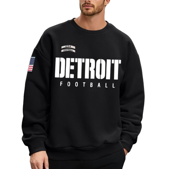 CONZONE Mens Pullover Sweatshirts Long Sleeve Sweatshirt for Men Trendy Letter Graphic Y2K Crew Neck Warm Fall Hoodie Sweatshirt