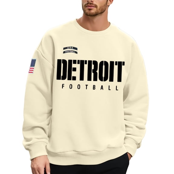 CONZONE Mens Pullover Sweatshirts Long Sleeve Sweatshirt for Men Trendy Letter Graphic Y2K Crew Neck Warm Fall Hoodie Sweatshirt