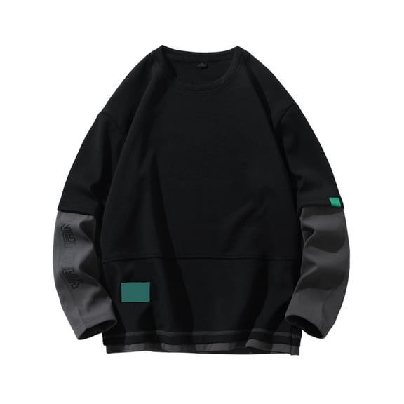 CONZONE Mens Pullover Sweatshirts Long Sleeve Sweatshirt for Men Trendy Patchwork Color Crew Neck Warm Fall Hoodie Sweatshirt