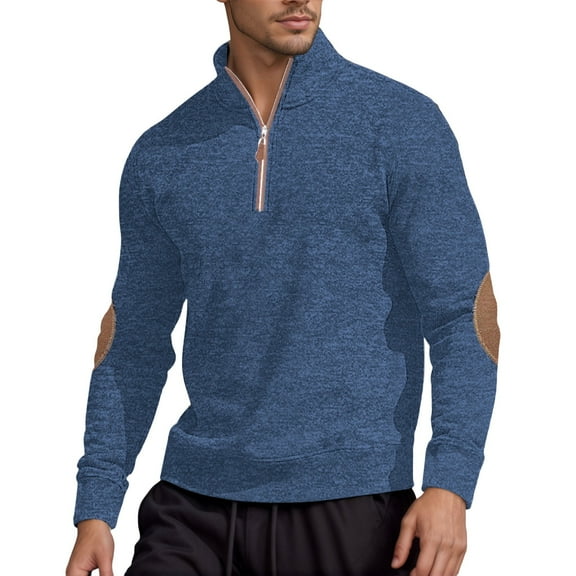 CONZONE Mens Pullover Sweatshirts Long Sleeve Sweatshirt for Men Trendy Patchwork Color Quarter Zip Warm Fall Hoodie Sweatshirt