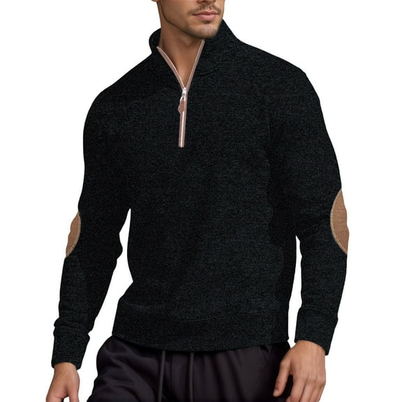 CONZONE Mens Pullover Sweatshirts Long Sleeve Sweatshirt for Men Trendy Patchwork Color Quarter Zip Warm Fall Hoodie Sweatshirt