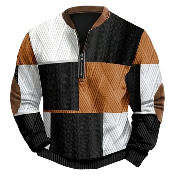 CONZONE Mens Pullover Sweatshirts Long Sleeve Sweatshirt for Men Trendy Plaid Quarter Zip Warm Fall Hoodie Sweatshirt