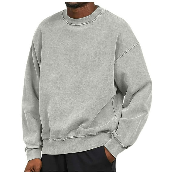 CONZONE Mens Pullover Sweatshirts Long Sleeve Sweatshirt for Men Trendy Solid Color Crew Neck Warm Fall Hoodie Sweatshirt